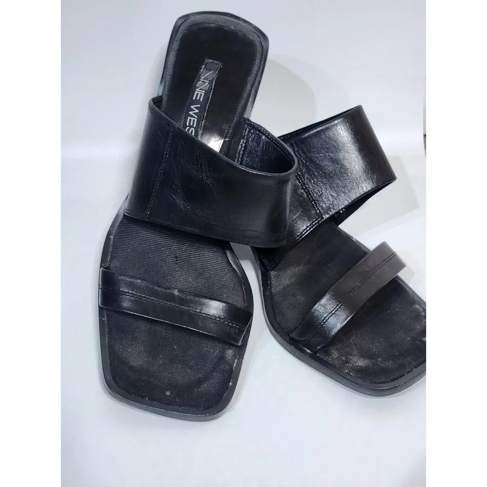Y2K black leather‎ platform block heels womens Nine West size 8